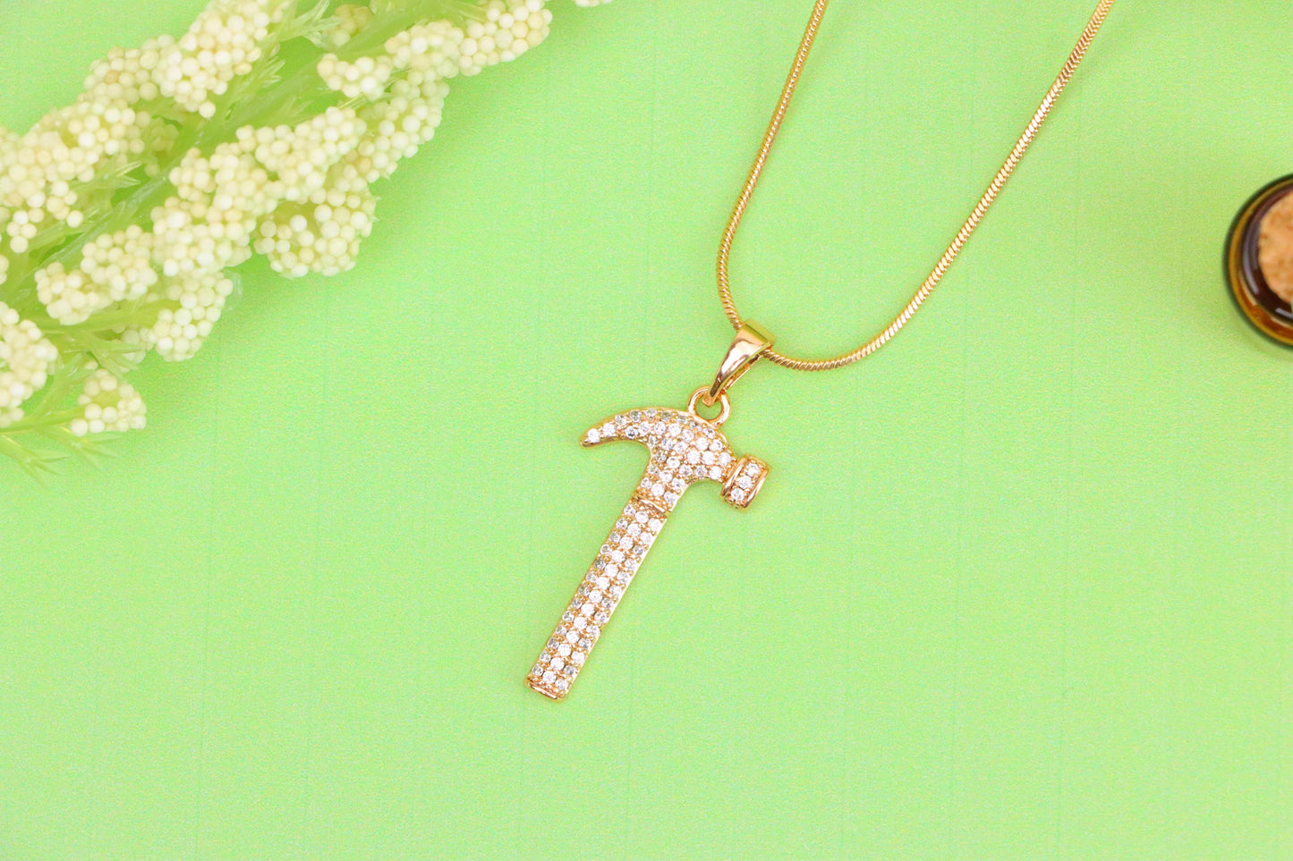 Hammer Shaped Rose Gold Pendant with Crystals, XPPT1557 (2143-9)