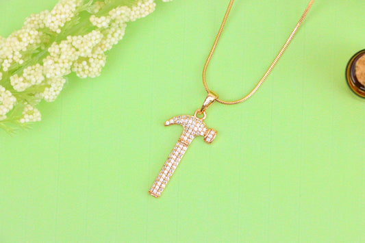 Hammer Shaped Rose Gold Pendant with Crystals, XPPT1557 (2143-9)