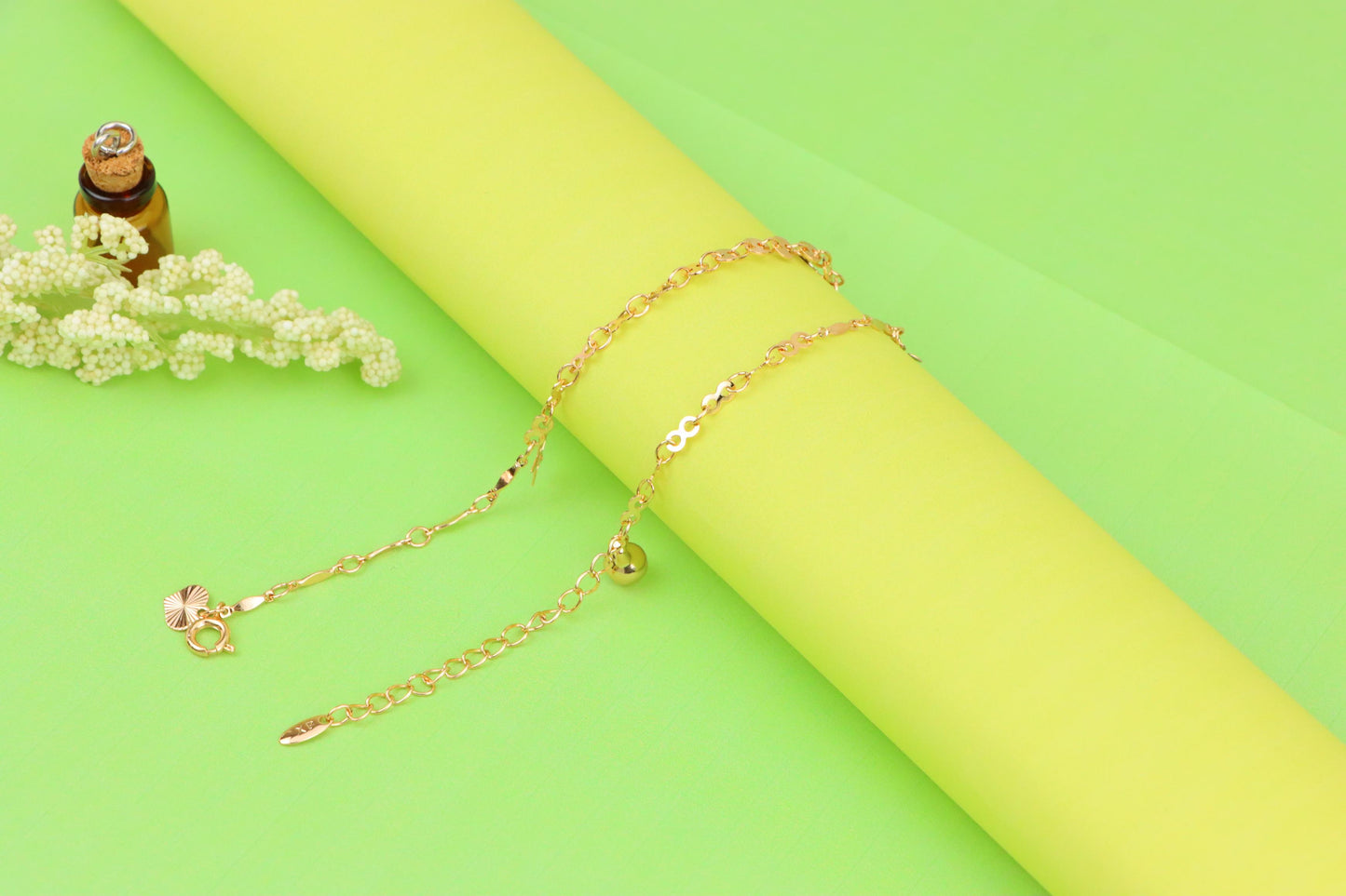 "Elegant Rose Gold Anklet with Floral &amp; Star Charms, XPAL1176 (2118-5)