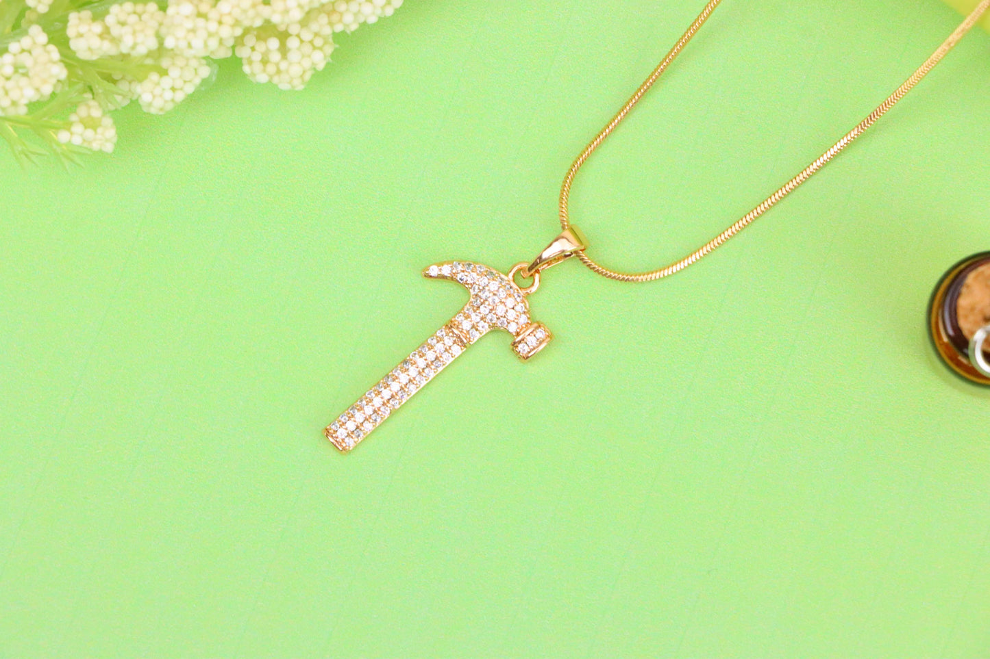 Hammer Shaped Rose Gold Pendant with Crystals, XPPT1557 (2143-9)