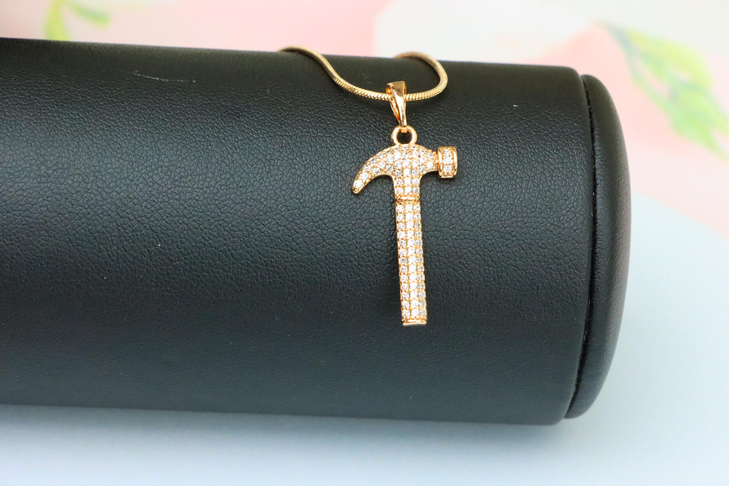 Hammer Shaped Rose Gold Pendant with Crystals, XPPT1557 (2143-9)