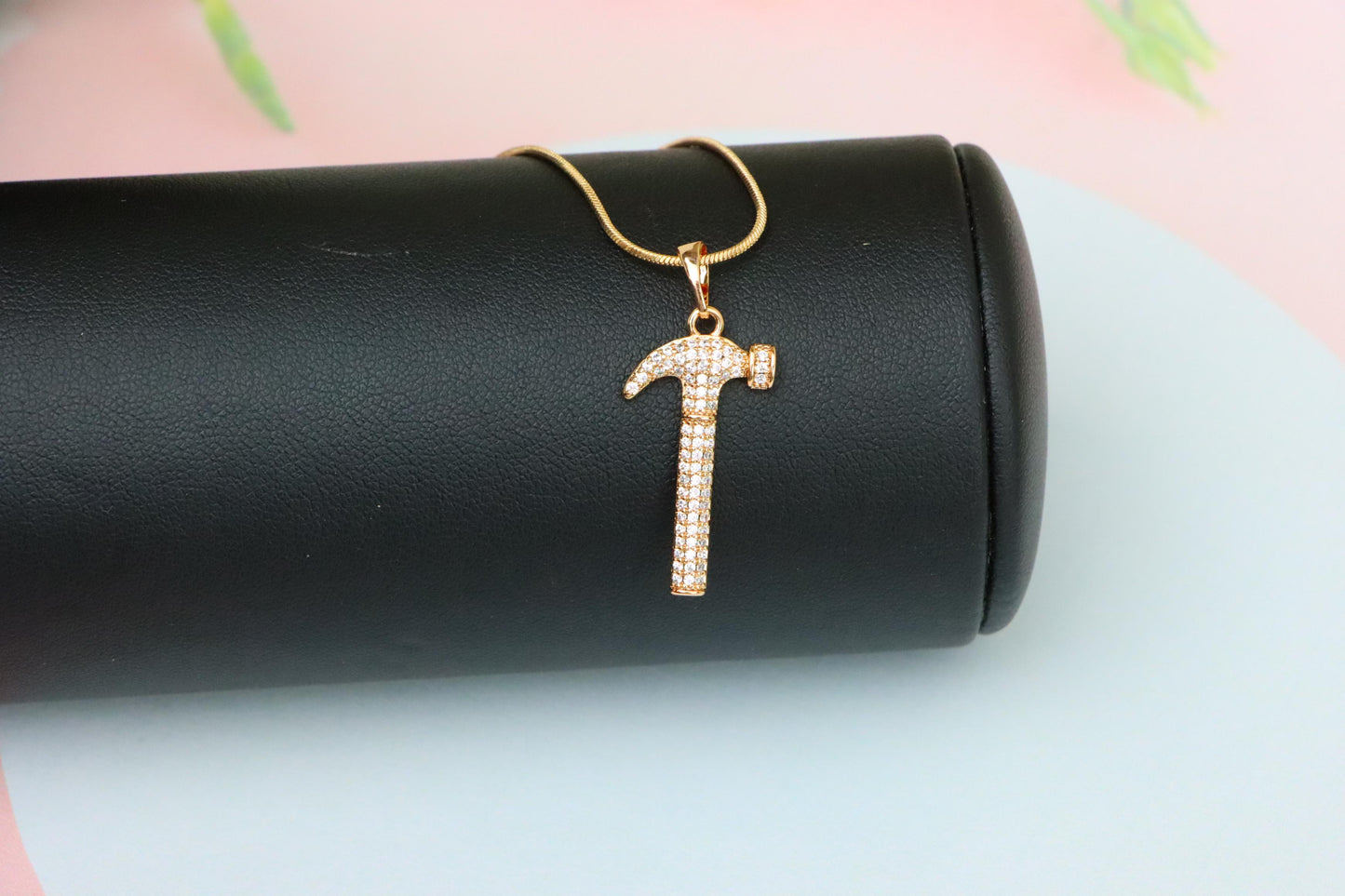 Hammer Shaped Rose Gold Pendant with Crystals, XPPT1557 (2143-9)