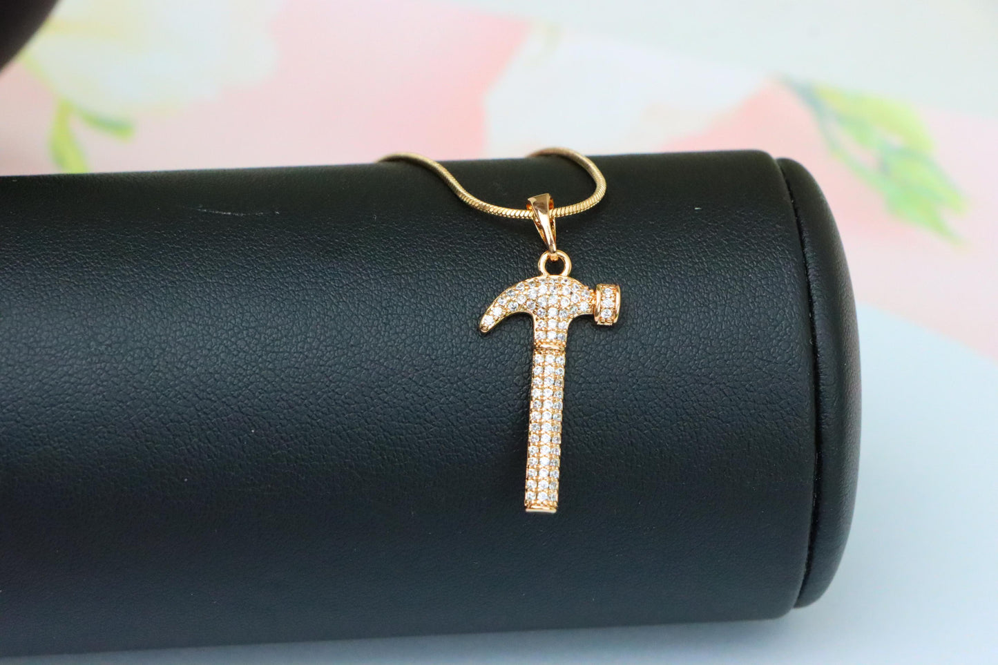 Hammer Shaped Rose Gold Pendant with Crystals, XPPT1557 (2143-9)