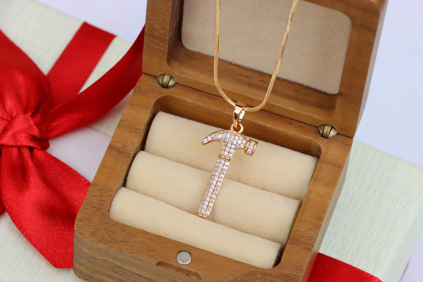 Hammer Shaped Rose Gold Pendant with Crystals, XPPT1557 (2143-9)