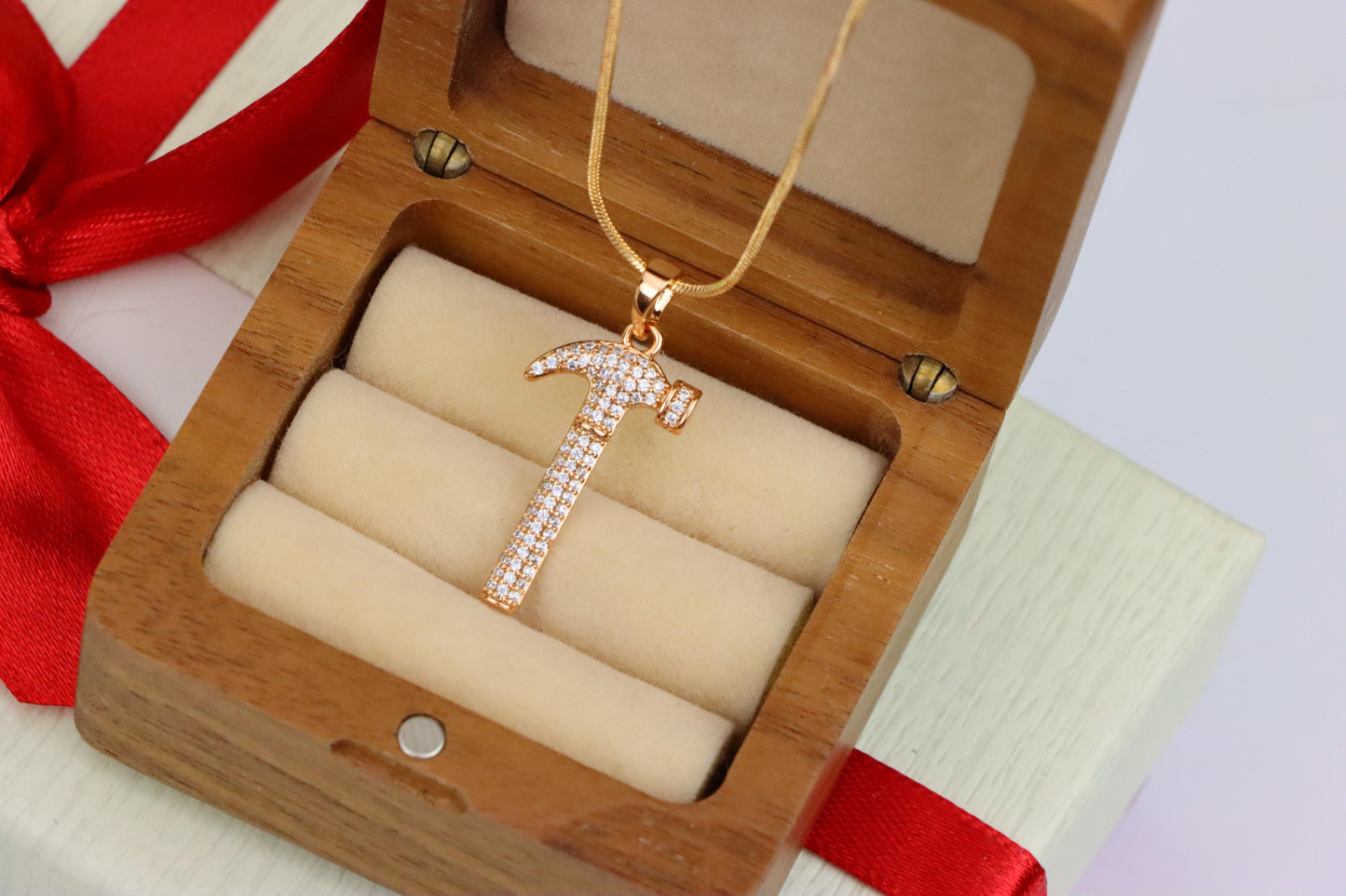 Hammer Shaped Rose Gold Pendant with Crystals, XPPT1557 (2143-9)