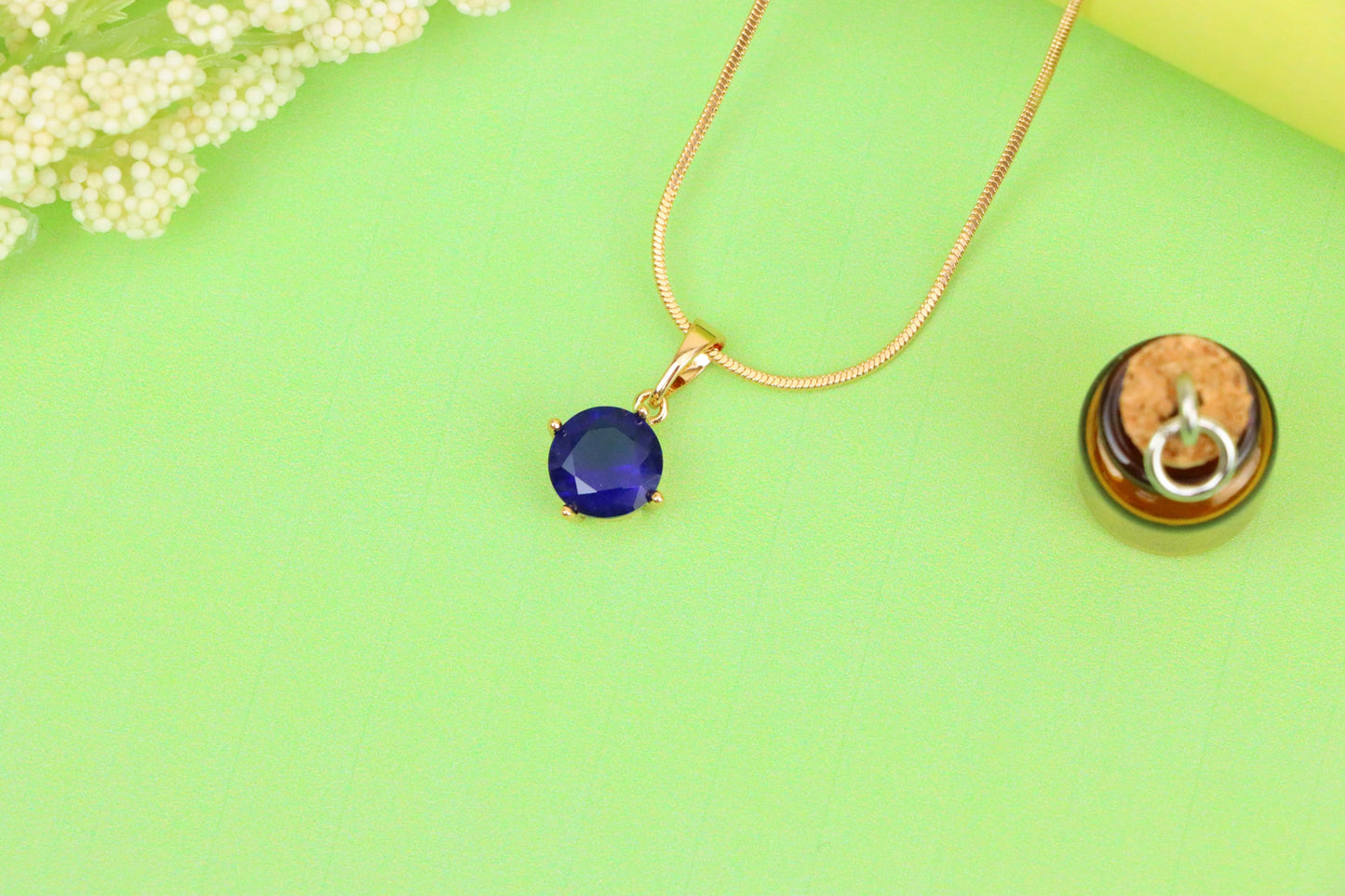 Elegant Round Blue Stone Pendant in Rose Gold Finish, XPPT1558 (2143-10)
