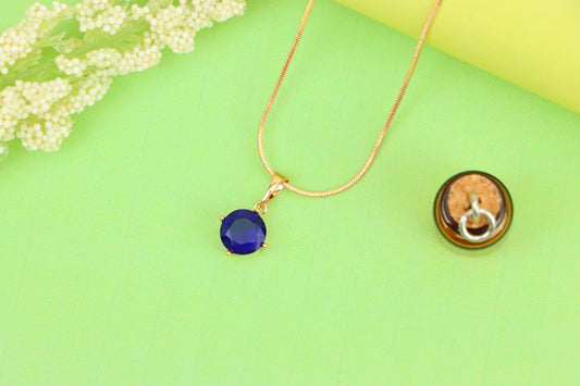 Elegant Round Blue Stone Pendant in Rose Gold Finish, XPPT1558 (2143-10)