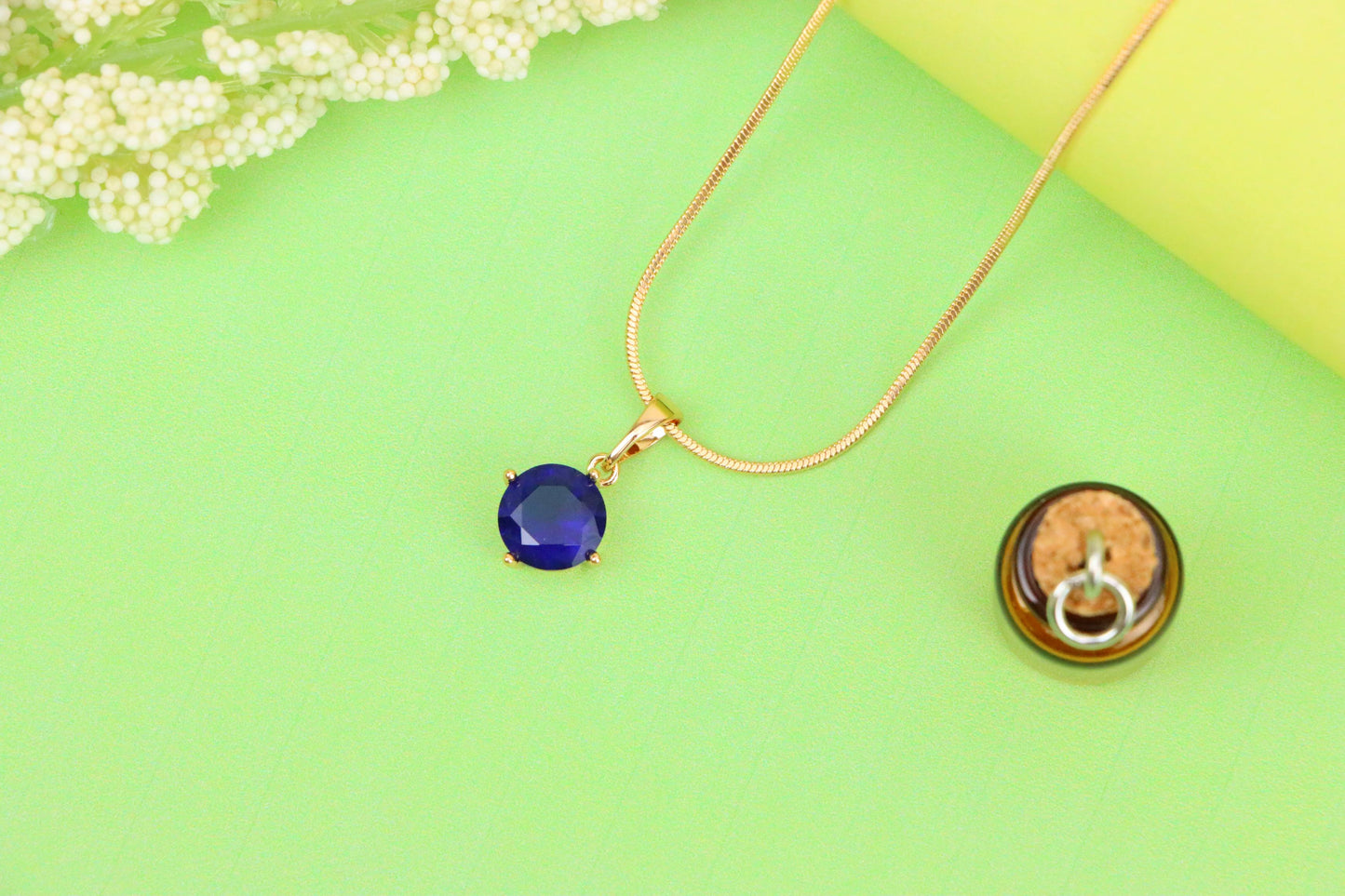 Elegant Round Blue Stone Pendant in Rose Gold Finish, XPPT1558 (2143-10)