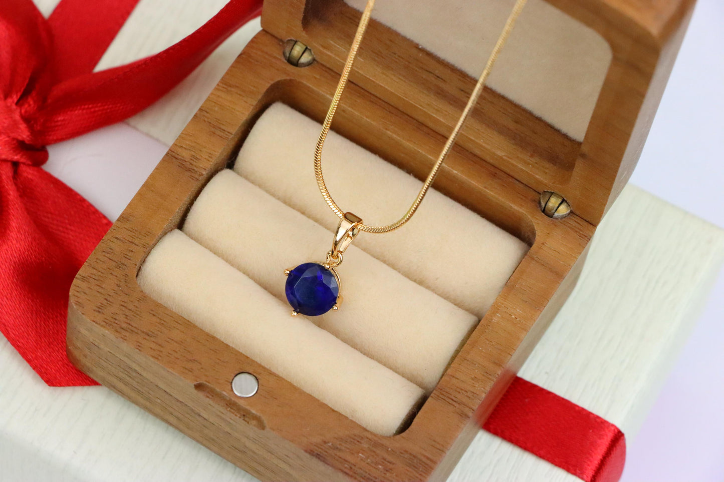 Elegant Round Blue Stone Pendant in Rose Gold Finish, XPPT1558 (2143-10)