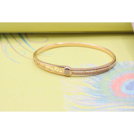 Elegant Rose Gold Bangle with Filigree &amp; Sparkling Center Stone, XPBL0418 (2042-8)