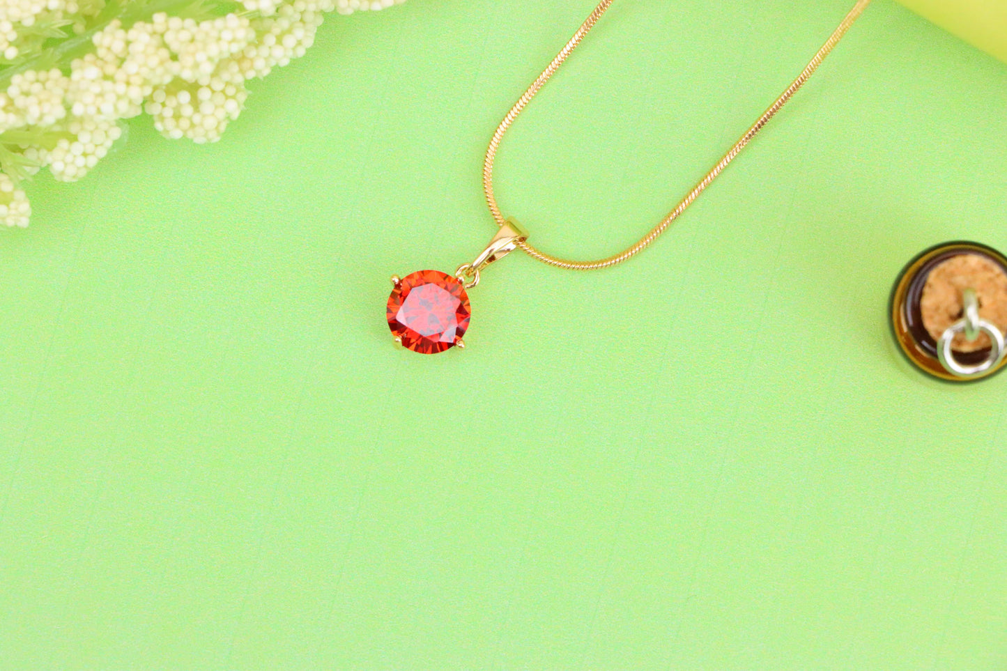 Round Red Stone Pendant in Rose Gold Finish, XPPT1559 (2143-10)