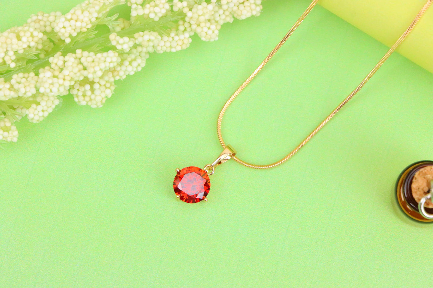 Round Red Stone Pendant in Rose Gold Finish, XPPT1559 (2143-10)