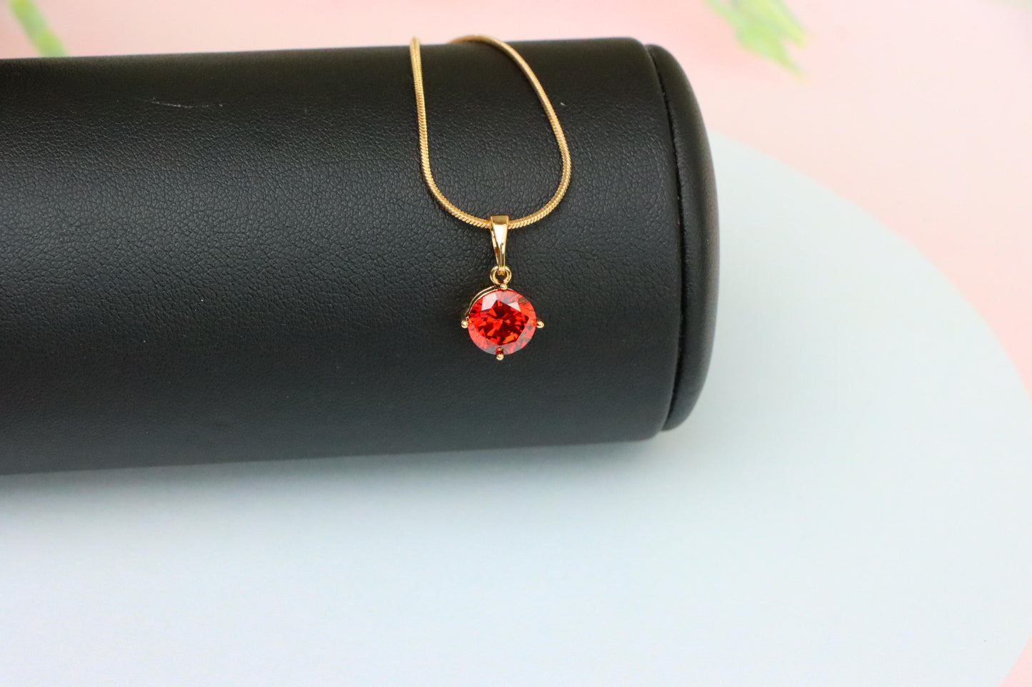 Round Red Stone Pendant in Rose Gold Finish, XPPT1559 (2143-10)