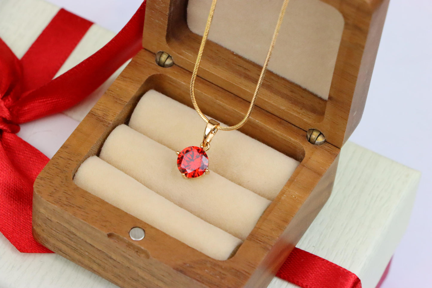 Round Red Stone Pendant in Rose Gold Finish, XPPT1559 (2143-10)