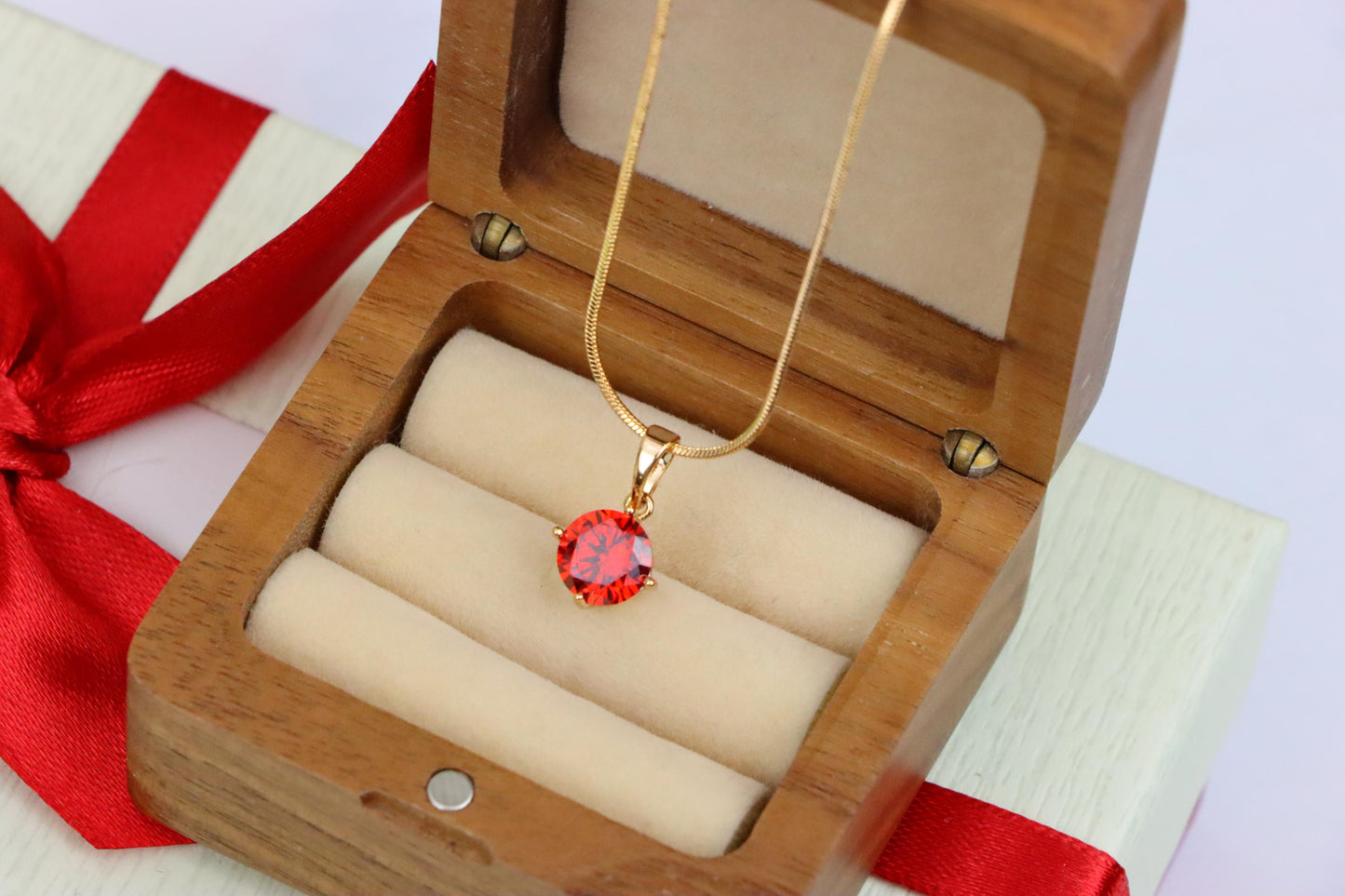 Round Red Stone Pendant in Rose Gold Finish, XPPT1559 (2143-10)