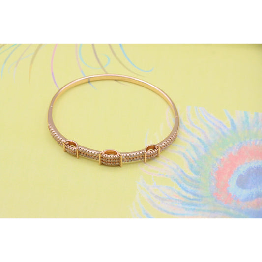 Rose Gold Plated Bangle with Double Row Cubic Zirconia Detailing, XPBL0419 (2042-9)
