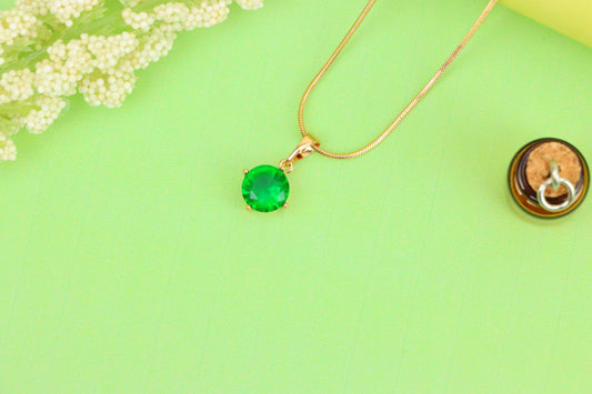 Round Green Stone Pendant in Rose Gold Finish, XPPT1560 (2143-10)