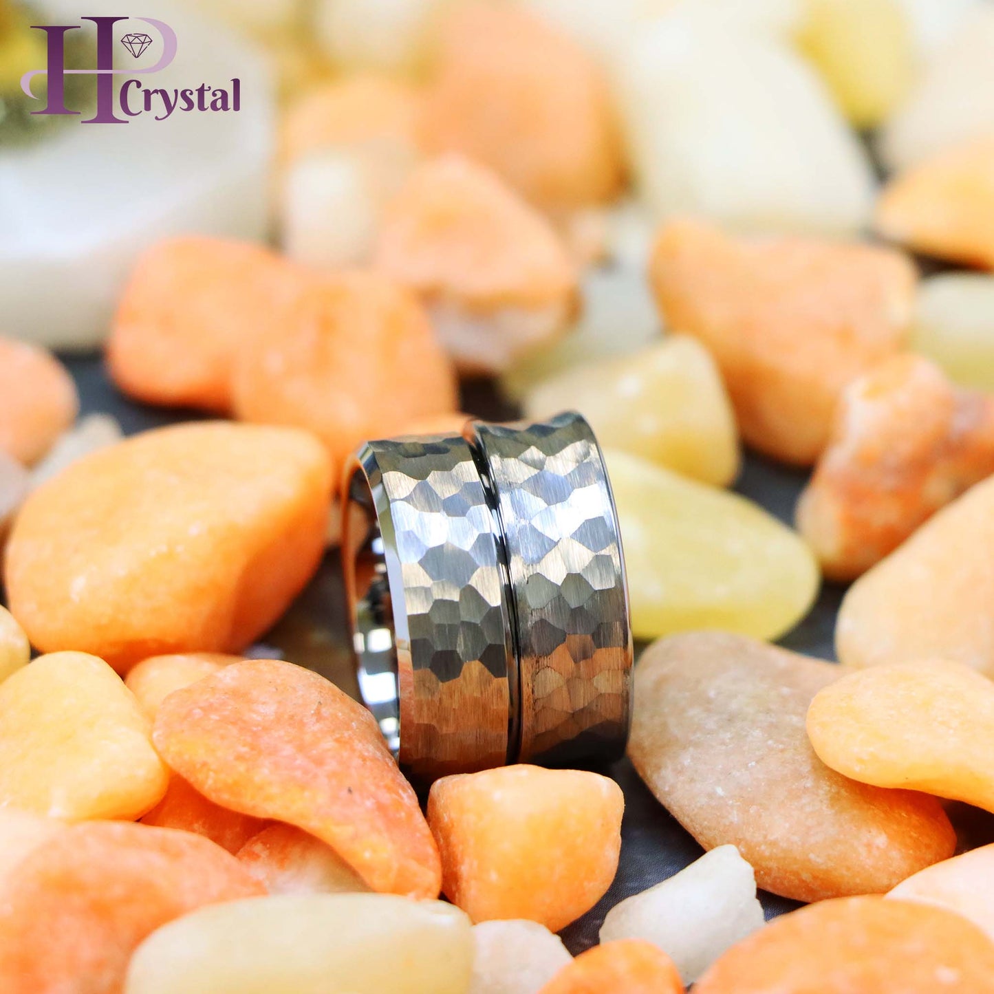 Brushed Honeycomb Finish Beveled Edge/Concave Hammered Brushed Finish Tungsten Ring