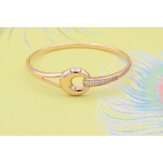 Elegant Rose Gold Bangle with Statement Circle Accent &amp; Crystals, XPBL0422 (2043-2)