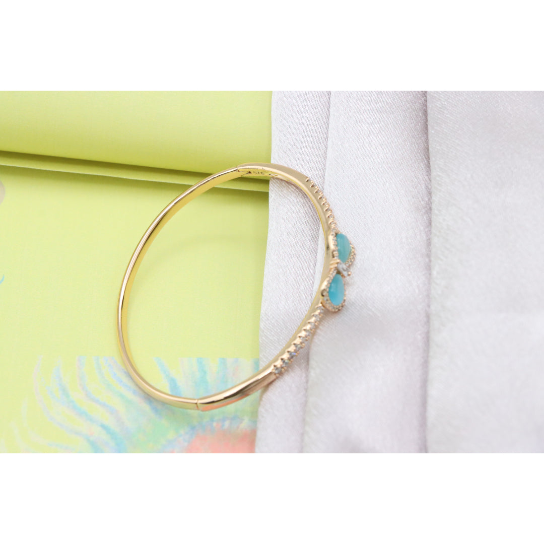 Elegant Rose Gold Bangle with Aqua Bow and Crystal Accents, XPBL0423 (2043-3)