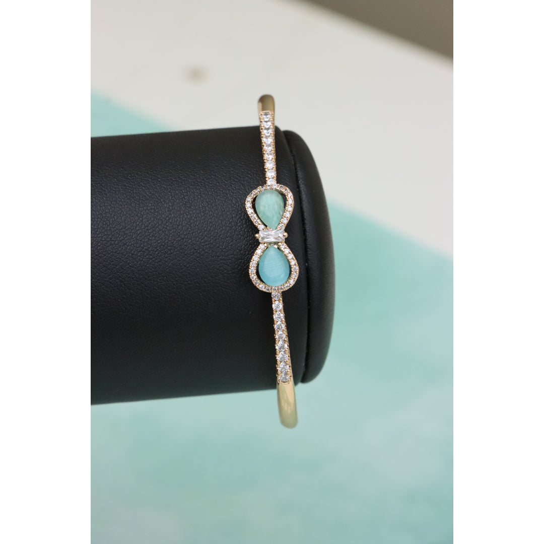 Elegant Rose Gold Bangle with Aqua Bow and Crystal Accents, XPBL0423 (2043-3)