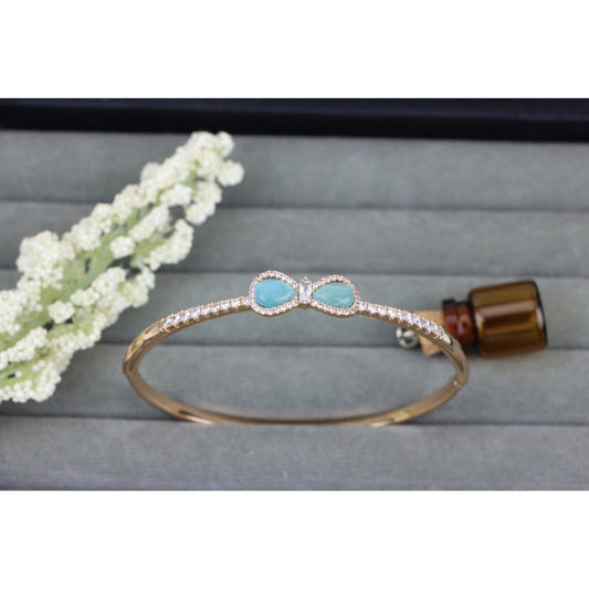 Elegant Rose Gold Bangle with Aqua Bow and Crystal Accents, XPBL0423 (2043-3)