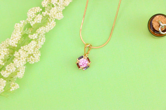 Cube Design Rose Gold Pendant with Multicolor Stones, XPPT1563 (2144-3)