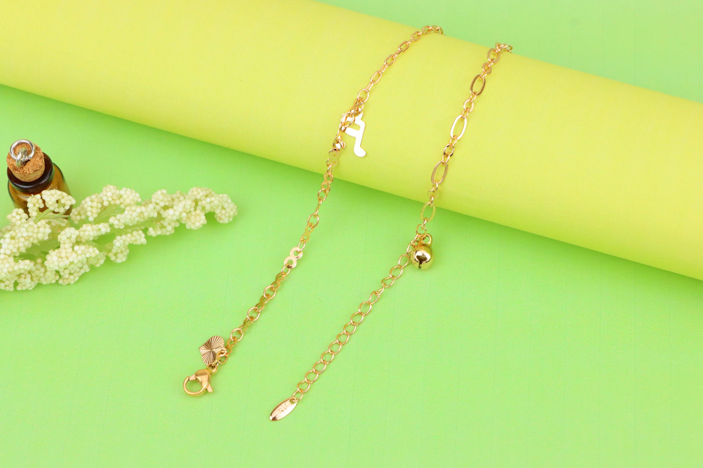 Rose Gold Plated Anklet with Music Note &amp; Charms, XPAL1181 (2118-10)