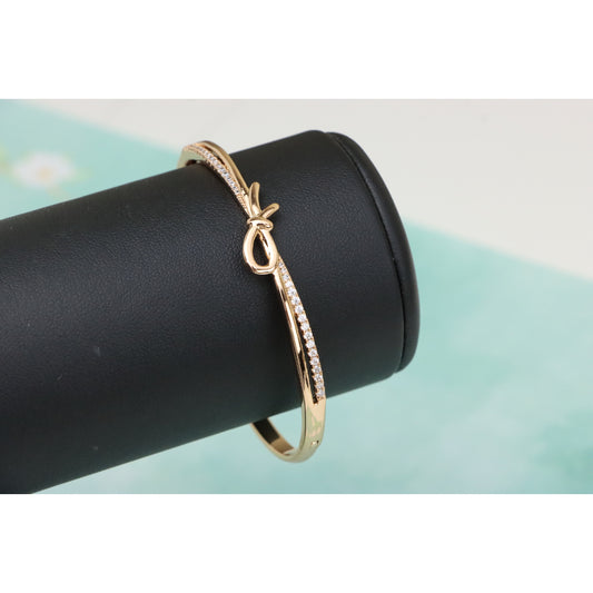Rose Gold Bow Knot Bangle with Sparkling CZ Accents, XPBL0427 (2043-7)