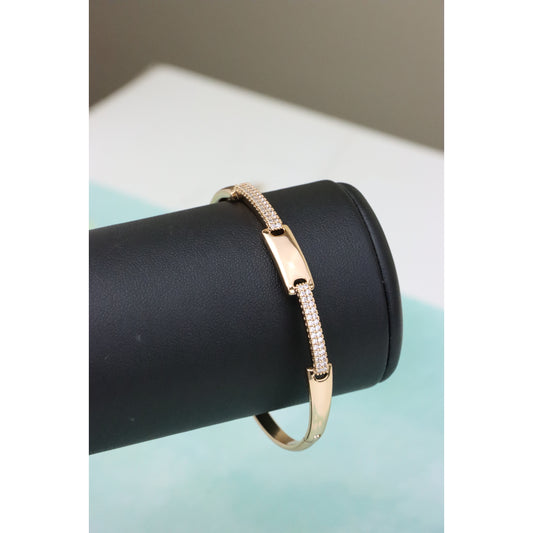 Elegant Rose Gold Bangle with Dual Row Stones and Bold Centerpiece, XPBL0428 (2043-8)
