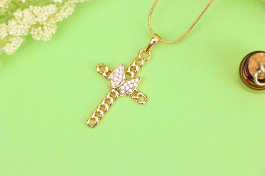 Butterfly Cross Rose Gold Pendant with Chain Detail, XPPT1566 (2144-6)