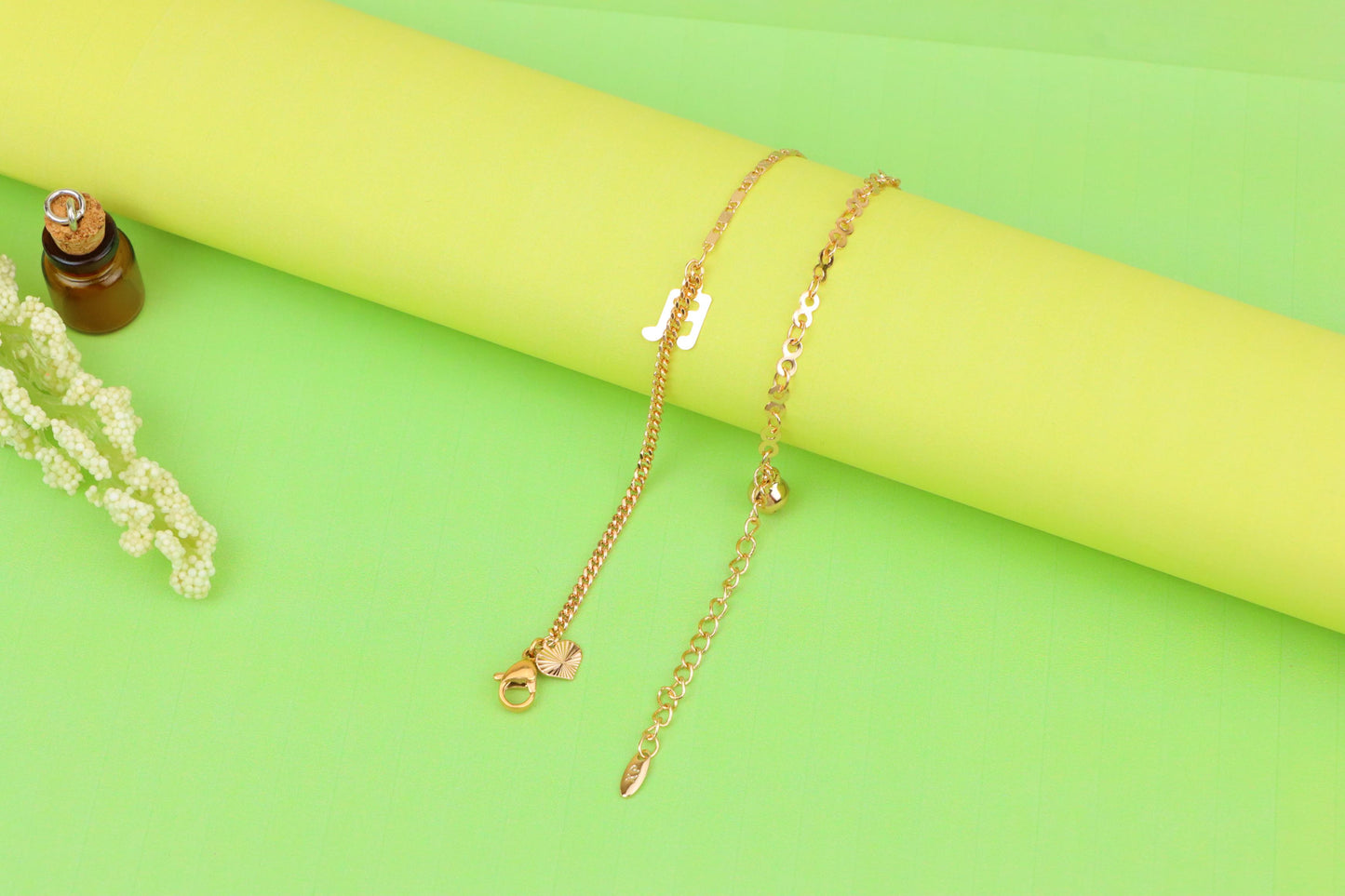 Rose Gold Plated Anklet with Charms and Dual Textured Chain Design, XPAL1183 (2119-2)