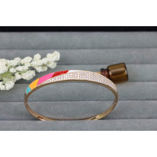 Rose Gold Bangle with Colorful Enamel and Sparkling CZ Stones, XPBL0429 (2043-9)