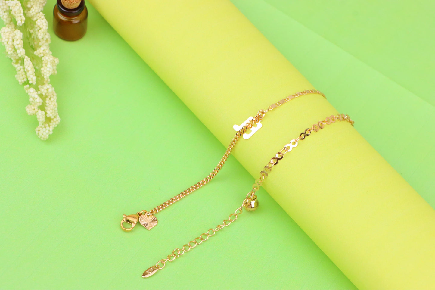 Rose Gold Plated Anklet with Charms and Dual Textured Chain Design, XPAL1183 (2119-2)