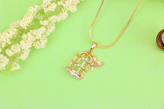 Birdcage Rose Gold Pendant with Crystals and Bird, XPPT1567 (2144-7)