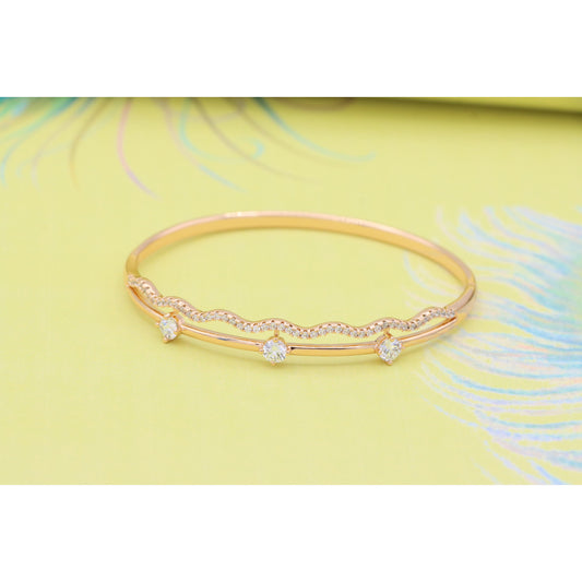 Elegant Rose Gold Bangle with Wavy Design and Crystal Accents, XPBL0431 (2044-1)