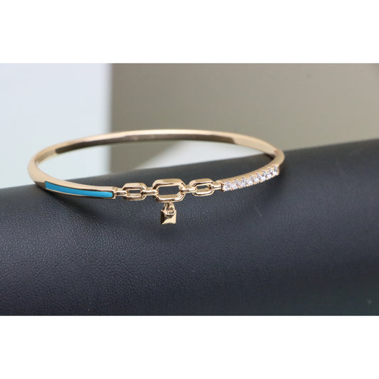 Chic Rose Gold Bangle with Lock Charm and Blue Enamel Accent, XPBL0432 (2044-2)