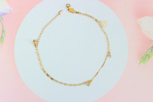 Delicate Rose Gold Anklet with CZ Charm and Dual Chain Design, XPAL1185 (2119-4)