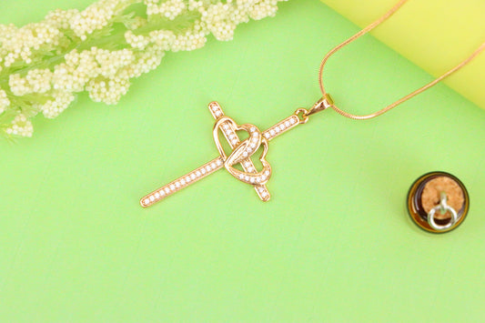Cross Pendant with Interlocked Hearts &amp; Crystals, XPPT1569 (2144-9)