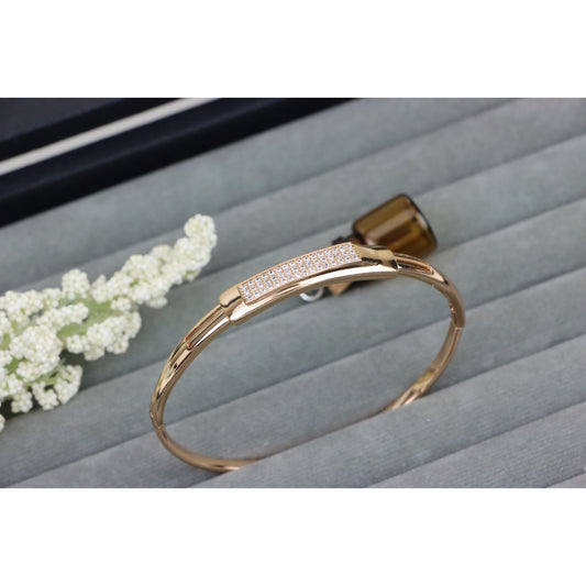 Elegant Rose Gold Bangle with Sparkling CZ Bar Design, XPBL0433 (2044-3)
