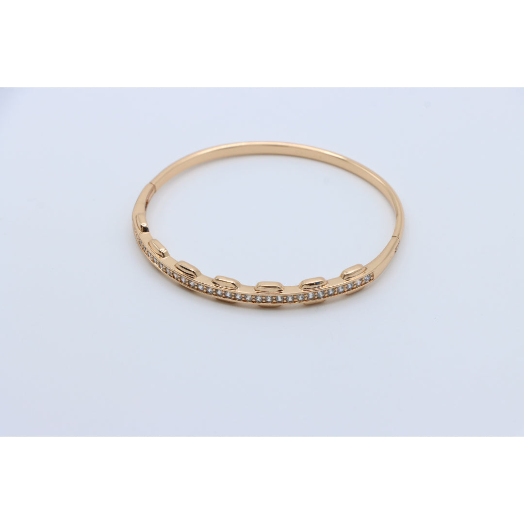 Rose Gold Bangle with Unique Textured Detailing and CZ Accents, XPBL0436 (2044-6)