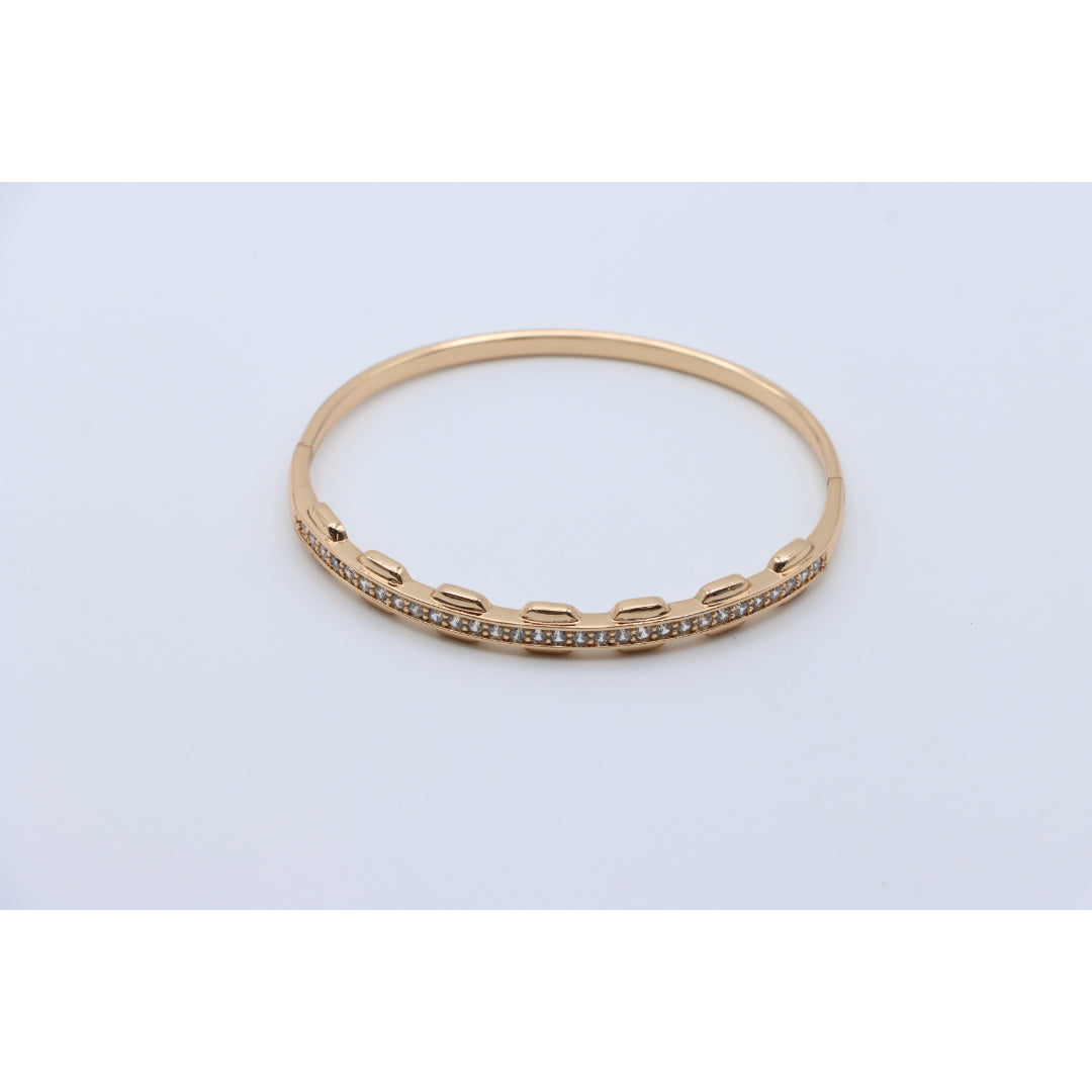 Rose Gold Bangle with Unique Textured Detailing and CZ Accents, XPBL0436 (2044-6)