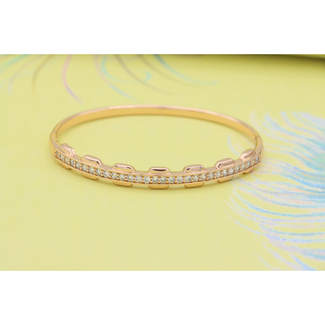 Rose Gold Bangle with Unique Textured Detailing and CZ Accents, XPBL0436 (2044-6)
