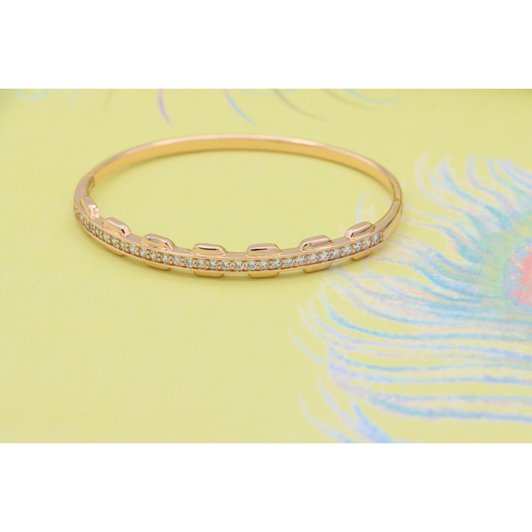 Rose Gold Bangle with Unique Textured Detailing and CZ Accents, XPBL0436 (2044-6)