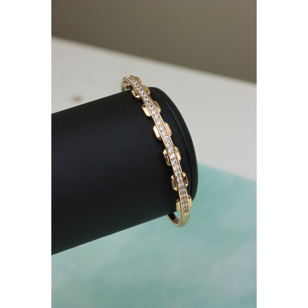Rose Gold Bangle with Unique Textured Detailing and CZ Accents, XPBL0436 (2044-6)