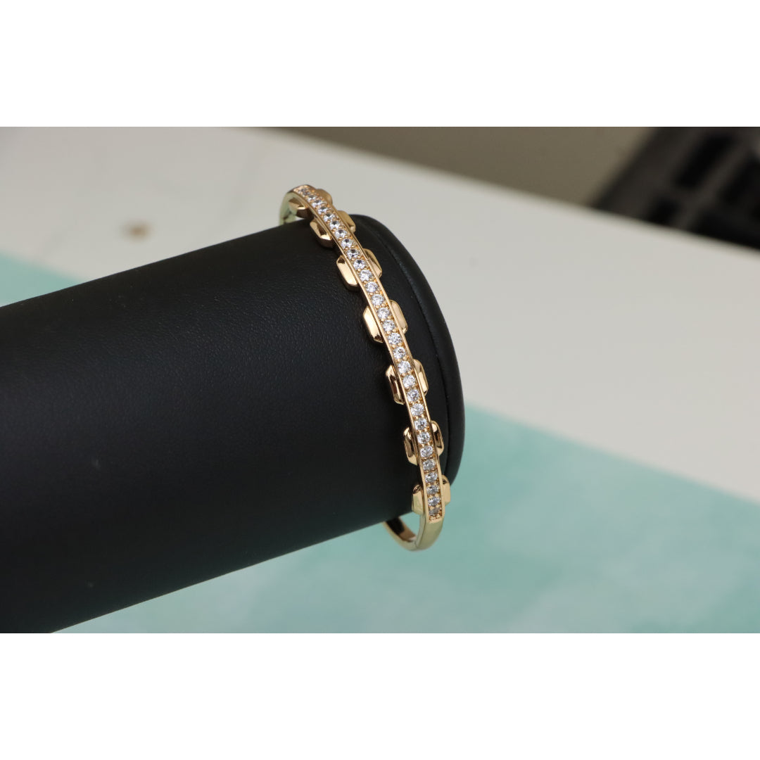 Rose Gold Bangle with Unique Textured Detailing and CZ Accents, XPBL0436 (2044-6)