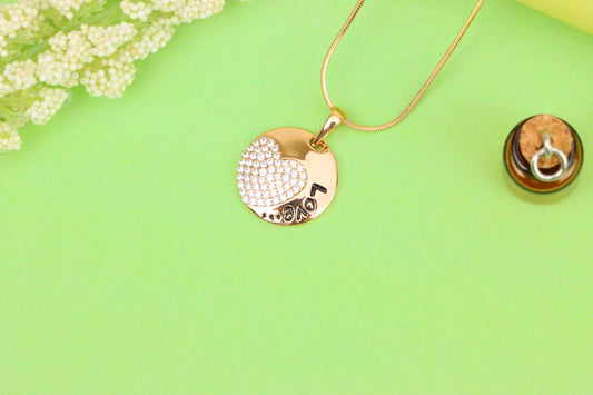 Round Love Pendant with Heart &amp; Crystals in Rose Gold, XPPT1571 (2145-1)