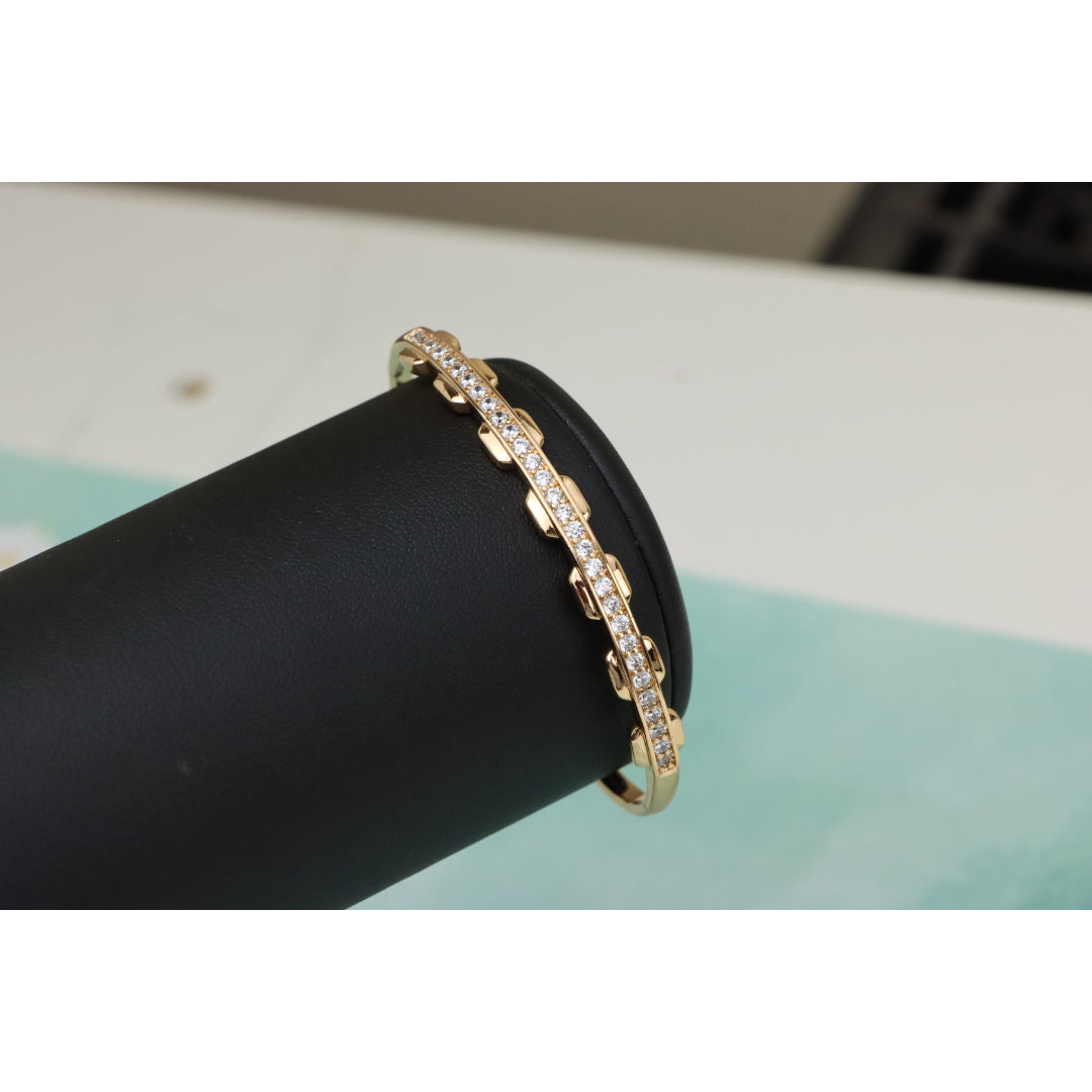 Rose Gold Bangle with Unique Textured Detailing and CZ Accents, XPBL0436 (2044-6)