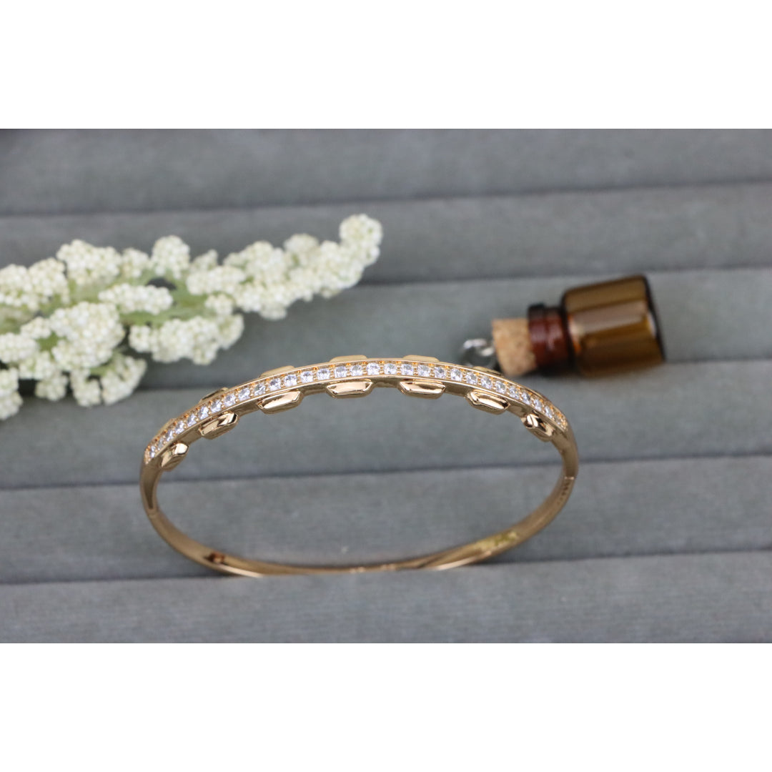 Rose Gold Bangle with Unique Textured Detailing and CZ Accents, XPBL0436 (2044-6)
