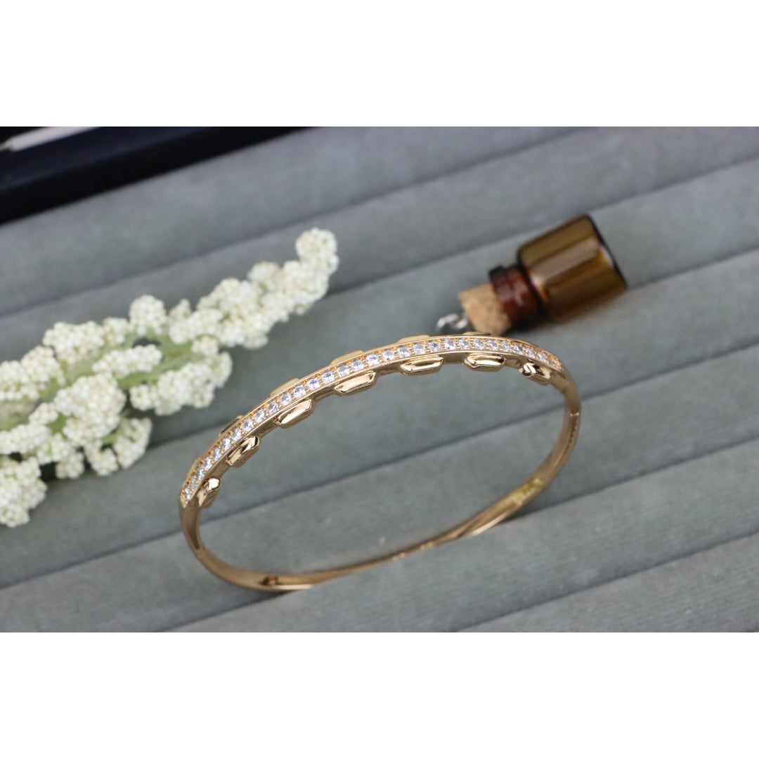 Rose Gold Bangle with Unique Textured Detailing and CZ Accents, XPBL0436 (2044-6)